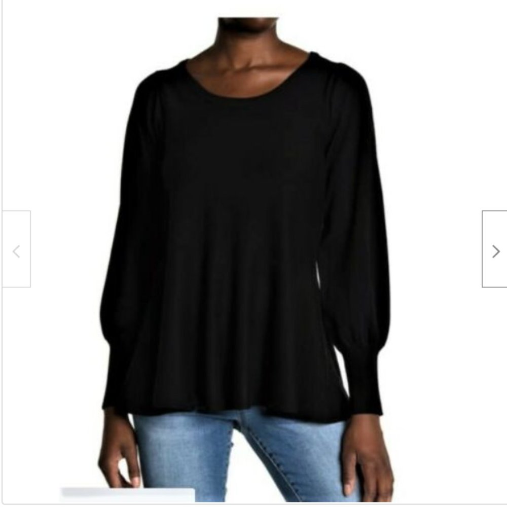 Joan Vass Women's Balloon Sleeve Knit Black Top XS